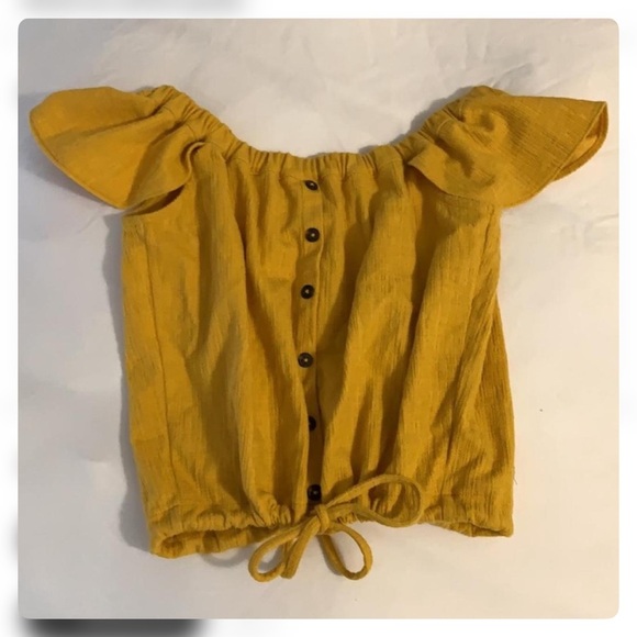 MADEWELL Off-Shoulder Button-Front Women's Top in Mustard - Picture 5 of 7